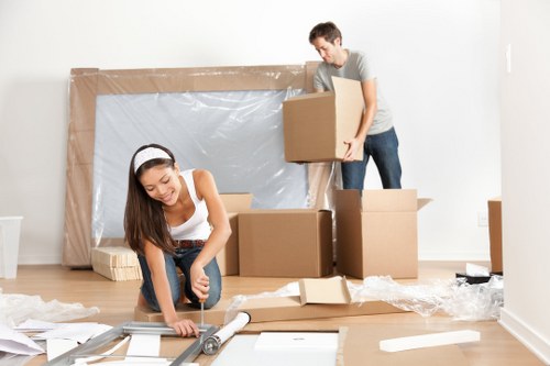 Boxes and household items arranged securely inside a moving van